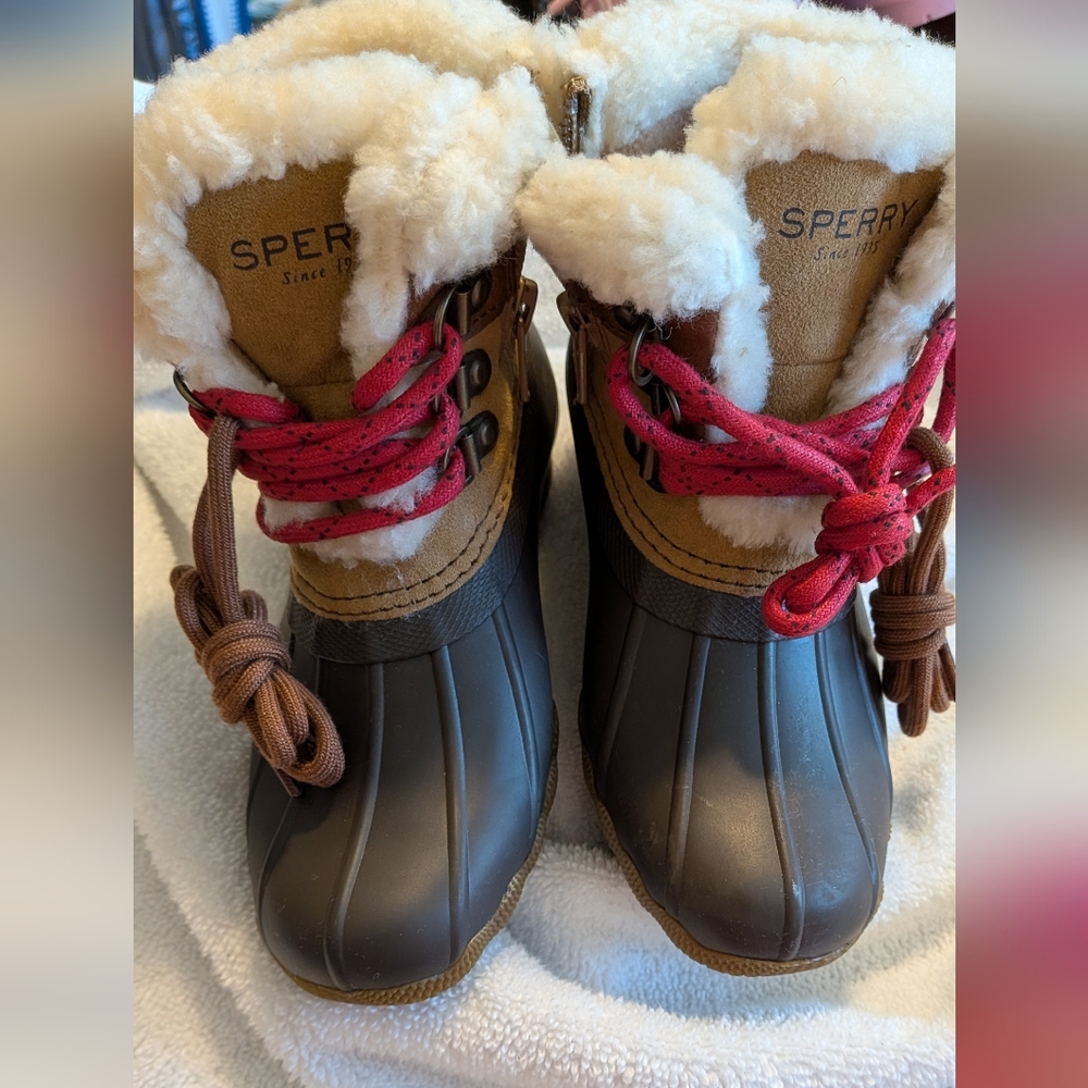 Sperry Brown and Red Faux-Fur Lined Duck Boots